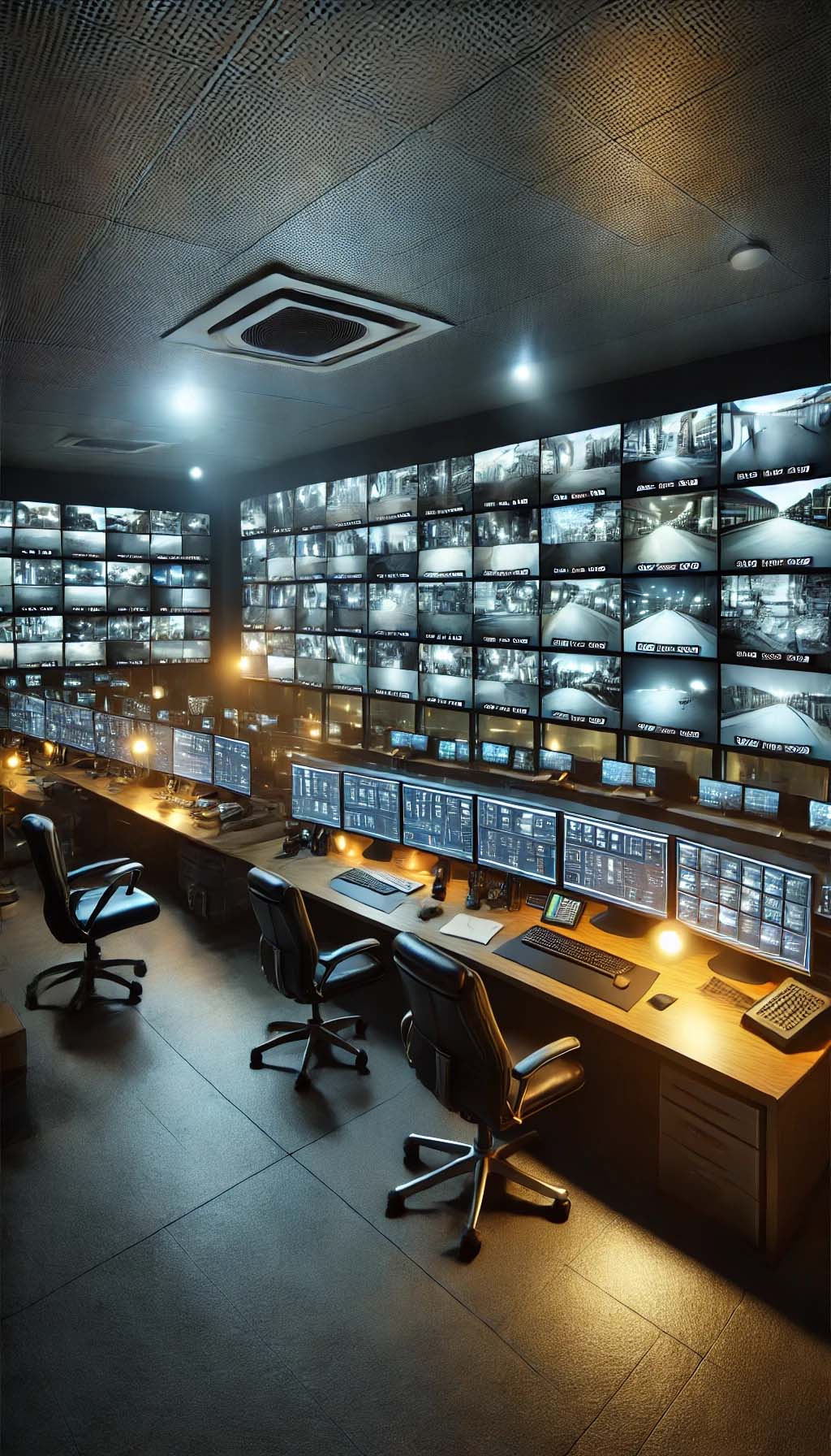 CCTV Cameras2 Security control room with multiple CCTV camera feeds displayed on large monitors.