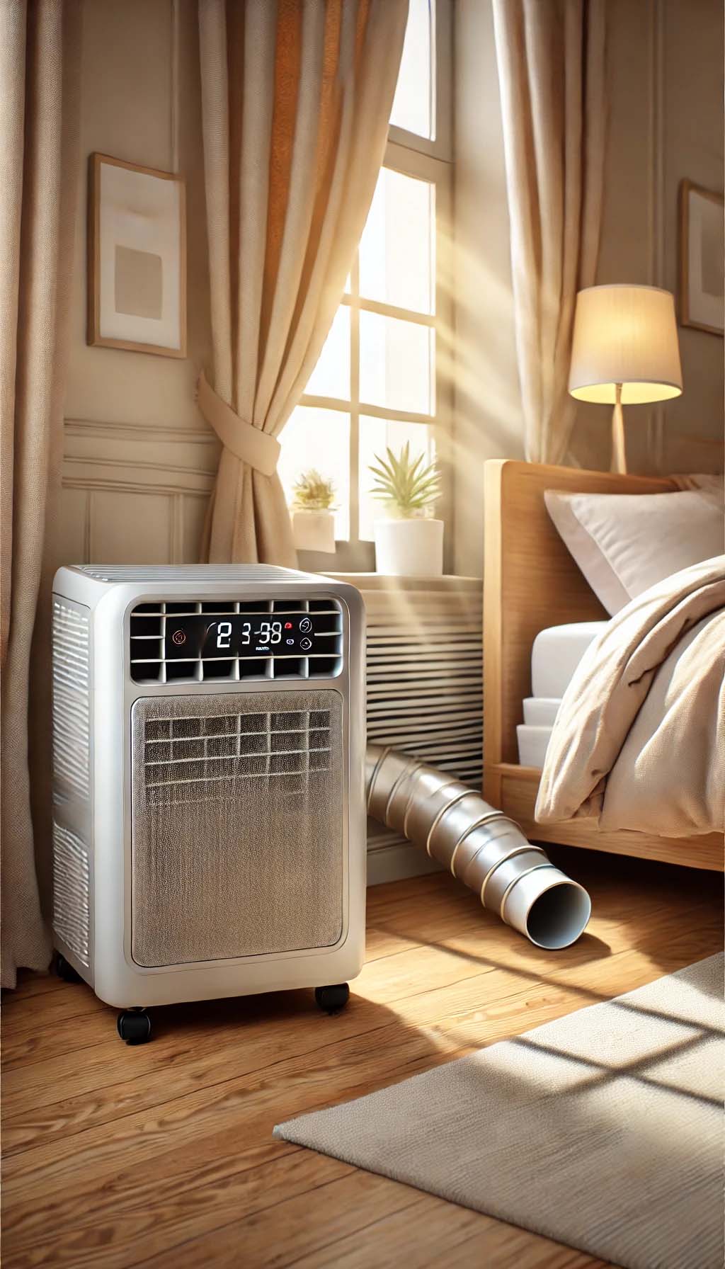 airconditioning2 Portable air conditioner with a vent pipe, cooling a bedroom.