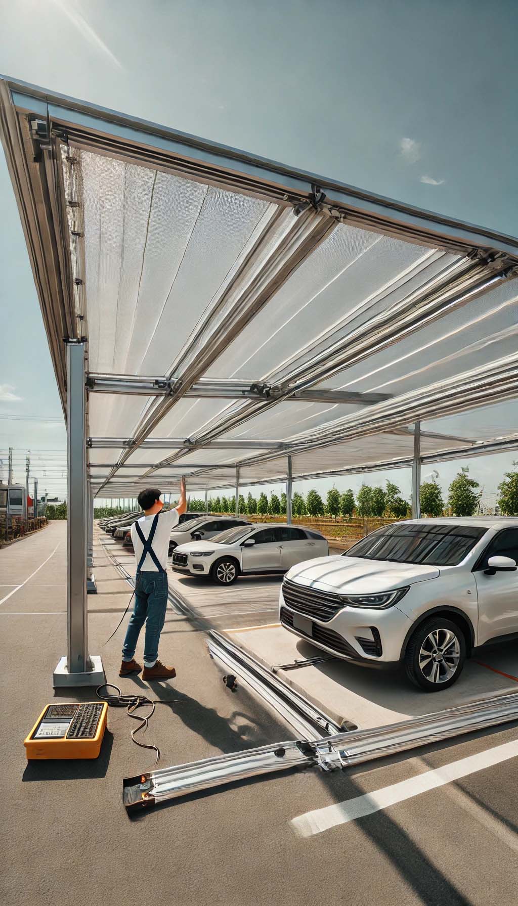 carports2 Aluminum shadeport canopy offering UV protection for parked vehicles.